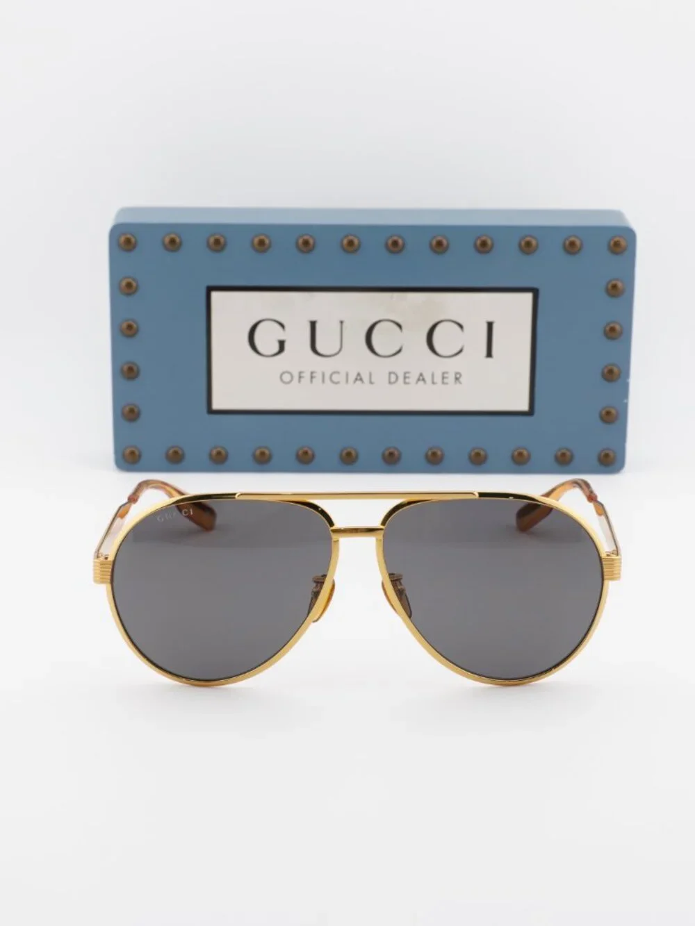 Gucci GG1513S 001 Aviator Sunglasses - Gold\Grey